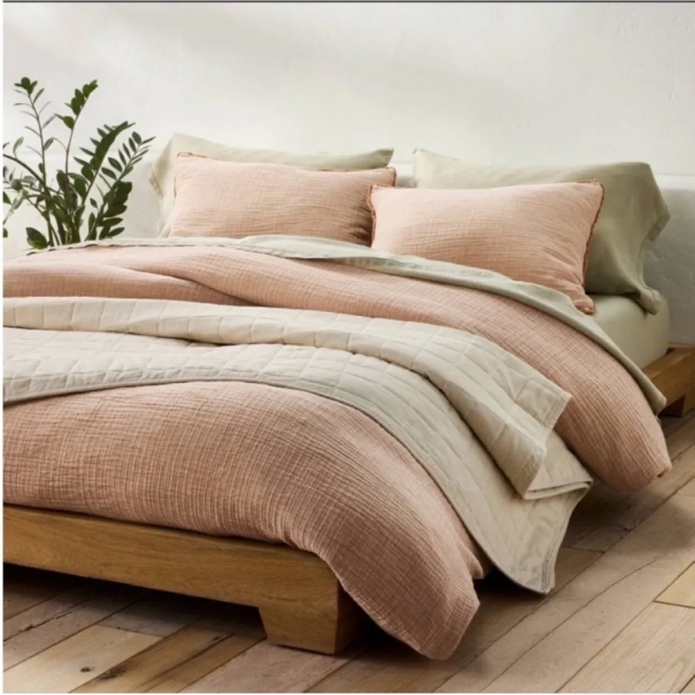 NWT King Heavyweight Linen Blend Quilt + 2 King Shams Natural - Casaluna